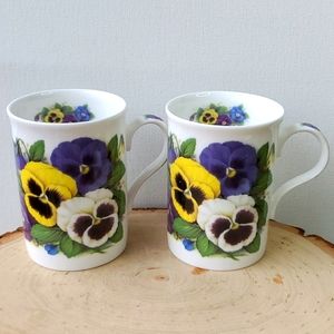 Crown Trent Set of 4 Fine Bone China Porcelain Violet Pansy Mugs Made in England